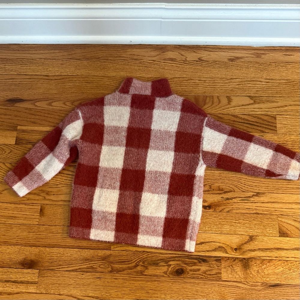 Zara Kids Buffalo Plaid Red & Cream Plaid Soft Fuzzy Knit Warm Winter Sweater 6 - Picture 2 of 7